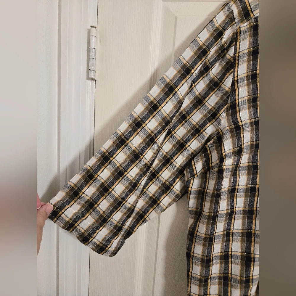 CJ Banks Women's Black And White Plaid Button Front Blouse Size 1X